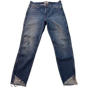 Madewell 10 High Rise Skinny Jeans Frayed Hem Blue Denim Size 31 Anhroplogie